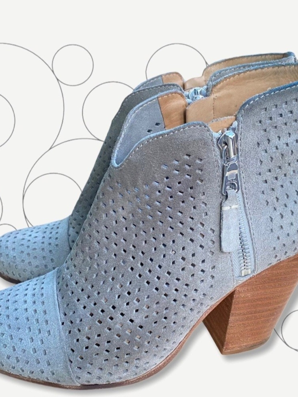 Rag & Bone Cloud Gray Margot Perforated Ankle Booties with Wood Block Heel 6.5/7